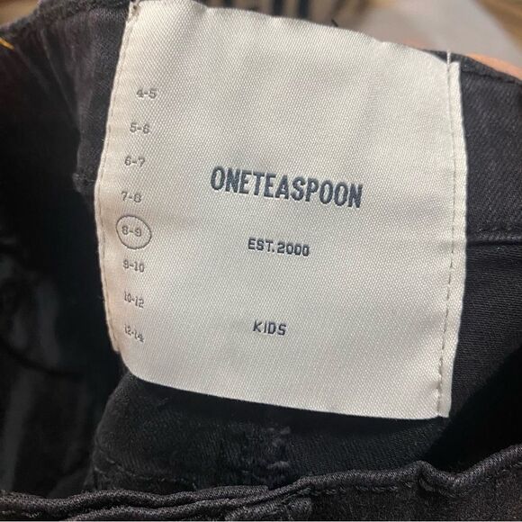 One Tea Spoon KIDS BLACK PUNK 2020 MINI STRETCH HIGH WAIST DENIM SKIRT size 8-9 - Picture 3 of 10